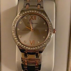 Silver and rose gold watch